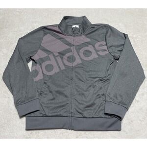 Adidas Track Jacket Girls Large 14 Gray Full Zip Long Sleeve Pink Spell Out Logo
